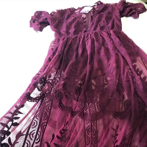 ✨ HP✨Maroon wine red maxi dress with lace overlay✨ - Picture 8 of 11